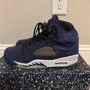 Jordan 5 Navy Suede High-Top Sneakers